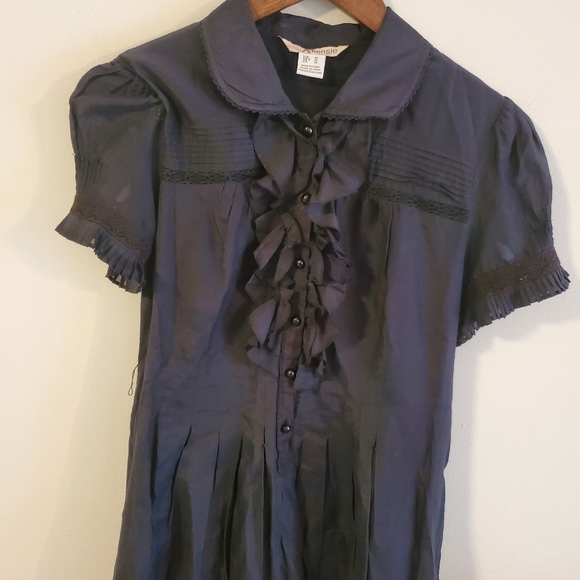 KENZIE designer goth Prarie dress navy blue cottagecore size Medium ruffle lace - Picture 3 of 11